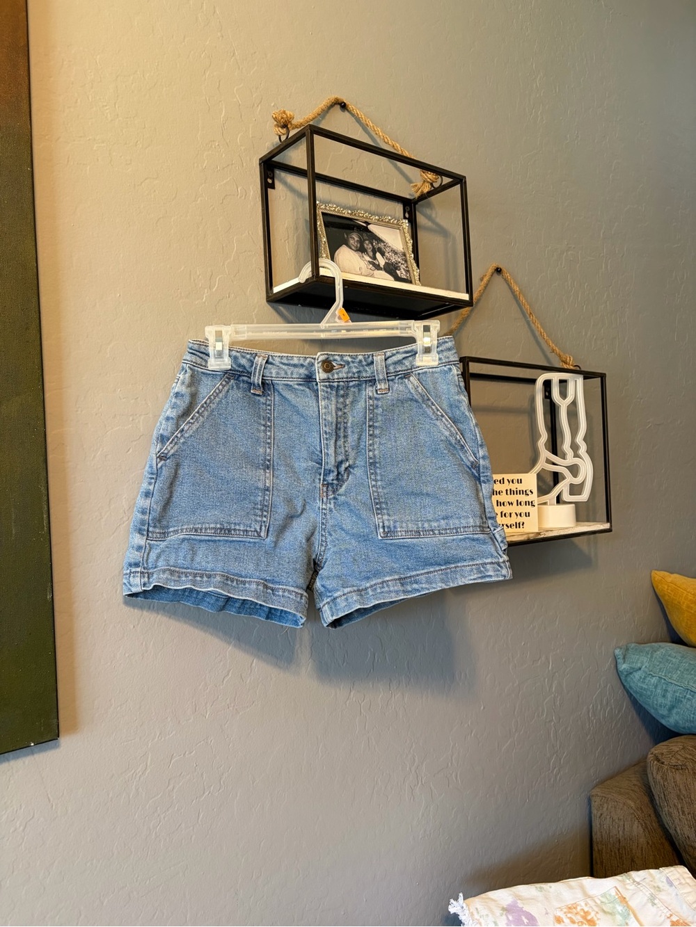 RSQ Light Blue High-Waist Denim Utility Shorts